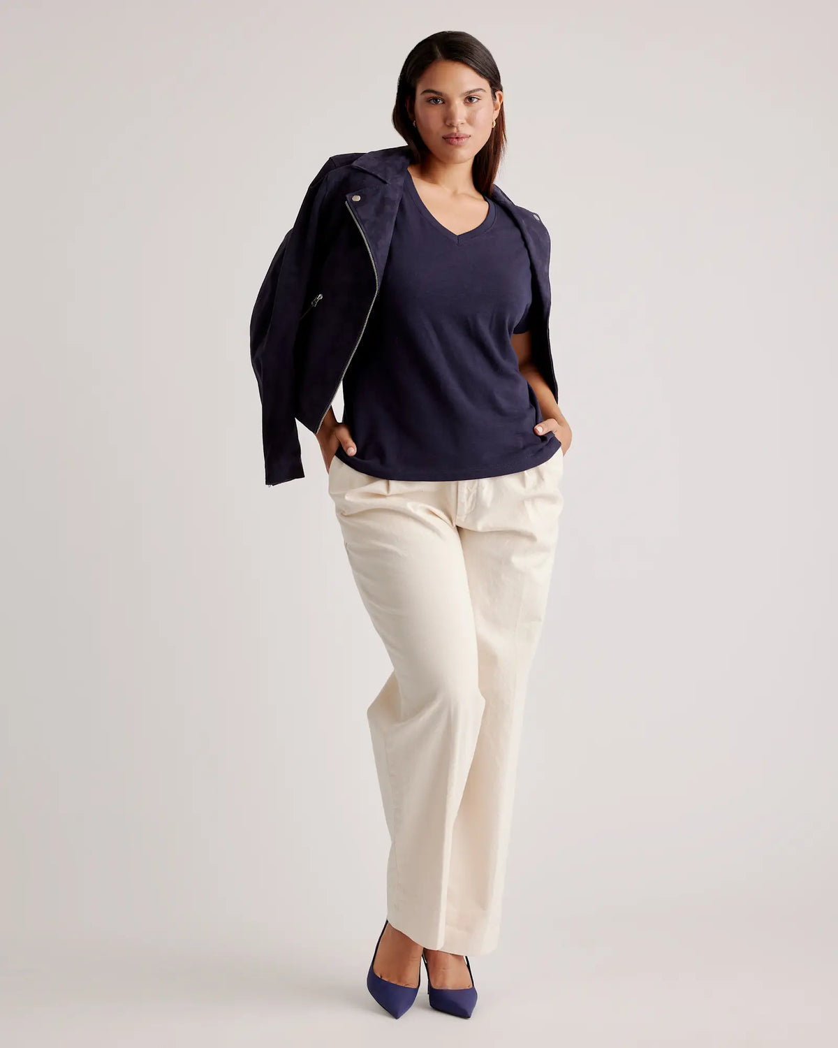 100% Organic Cotton Slub V-Neck Tee - US 9110