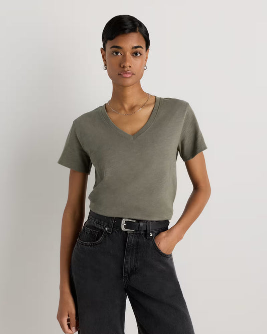 100% Organic Cotton Slub V-Neck Tee - US 1493