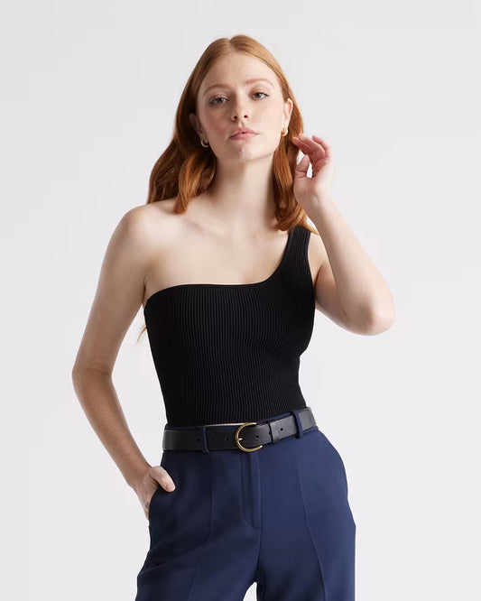 Cropped One Shoulder Ribbed Knit Tank - US 1859