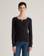 Organic Cotton Micro-Rib Henley Long Sleeve Tee - US 9404
