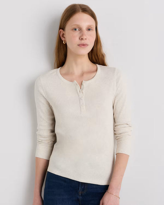 Organic Cotton Micro-Rib Henley Long Sleeve Tee - US 3336