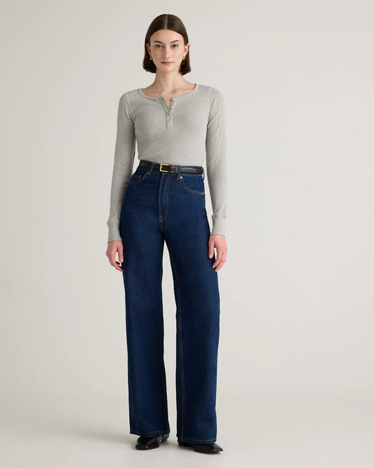 Organic Cotton Micro-Rib Henley Long Sleeve Tee - US 7954