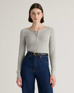 Organic Cotton Micro-Rib Henley Long Sleeve Tee - US 7954