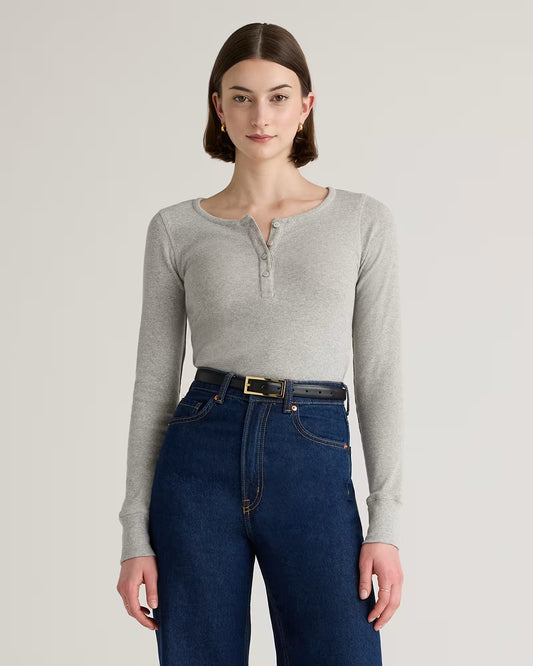 Organic Cotton Micro-Rib Henley Long Sleeve Tee - US 7954