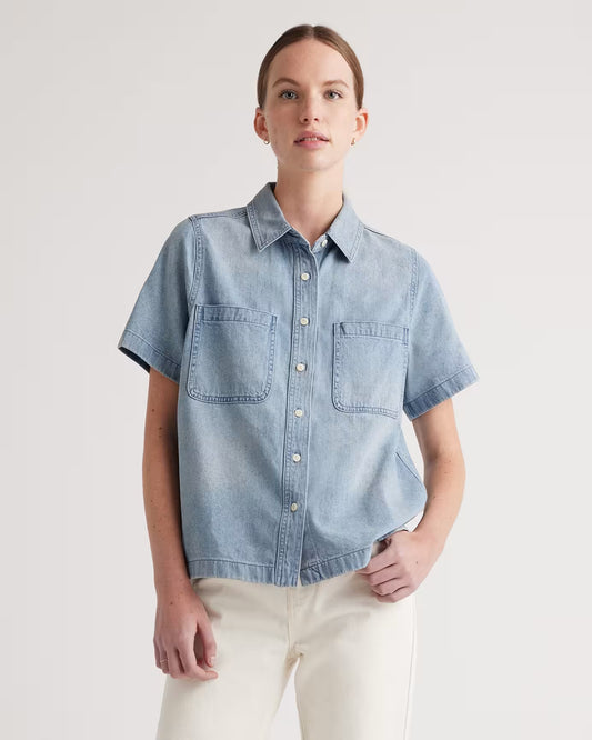 Distressed Denim Short Sleeve Shirt - US 0193