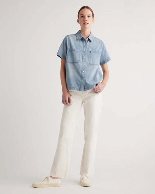 Distressed Denim Short Sleeve Shirt - US 0193