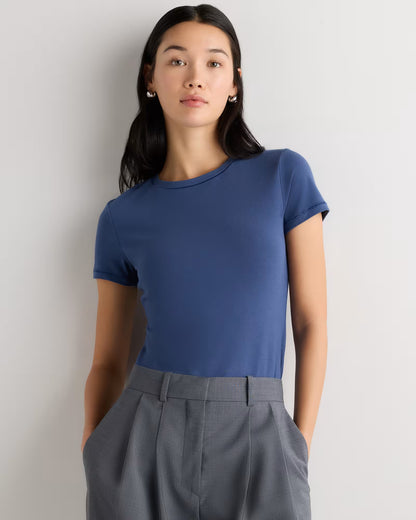 Stretch Cotton Jersey Cropped Fitted T-Shirt - US 3372