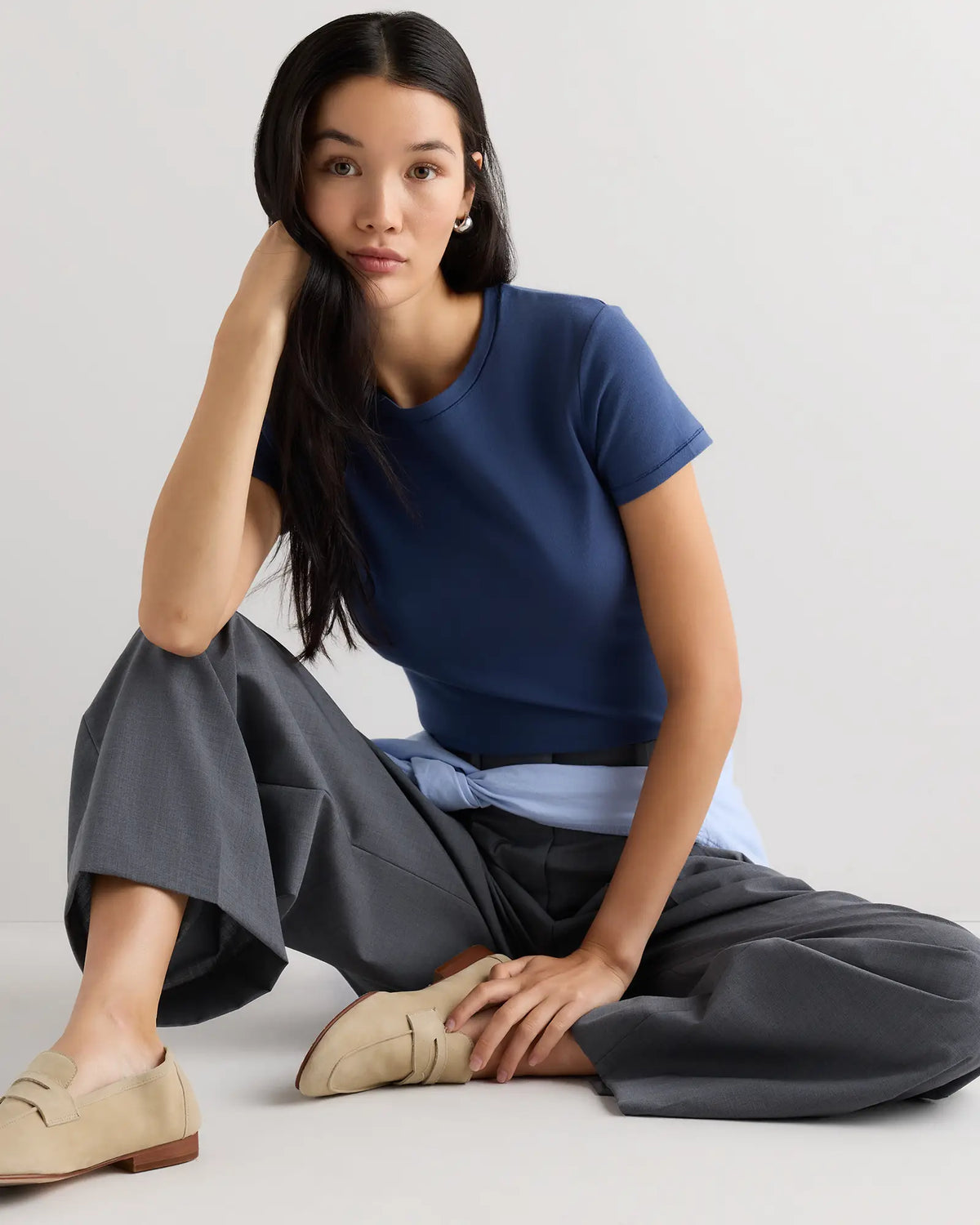 Stretch Cotton Jersey Cropped Fitted T-Shirt - US 3372