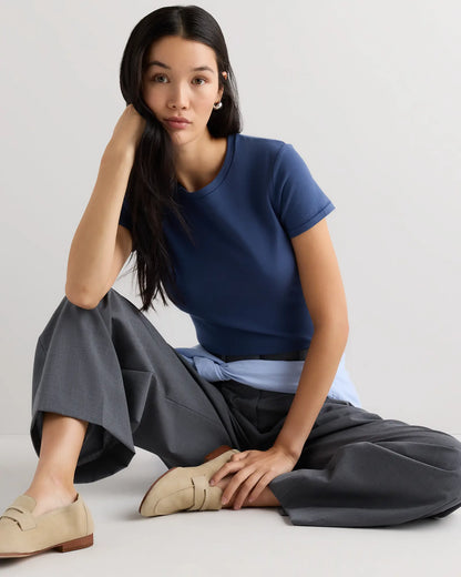 Stretch Cotton Jersey Cropped Fitted T-Shirt - US 3372