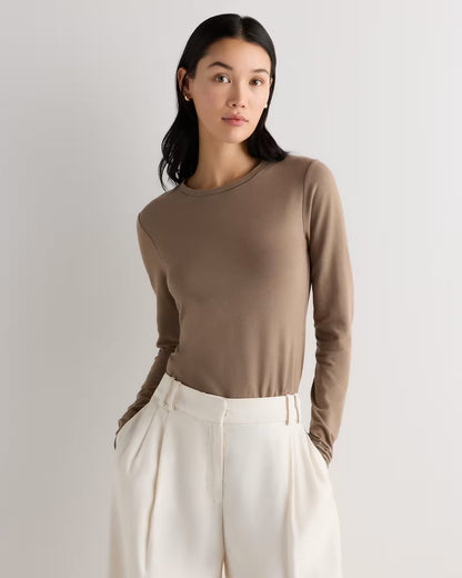 Stretch Cotton Jersey Cropped Fitted Long Sleeve T-Shirt - US 1325