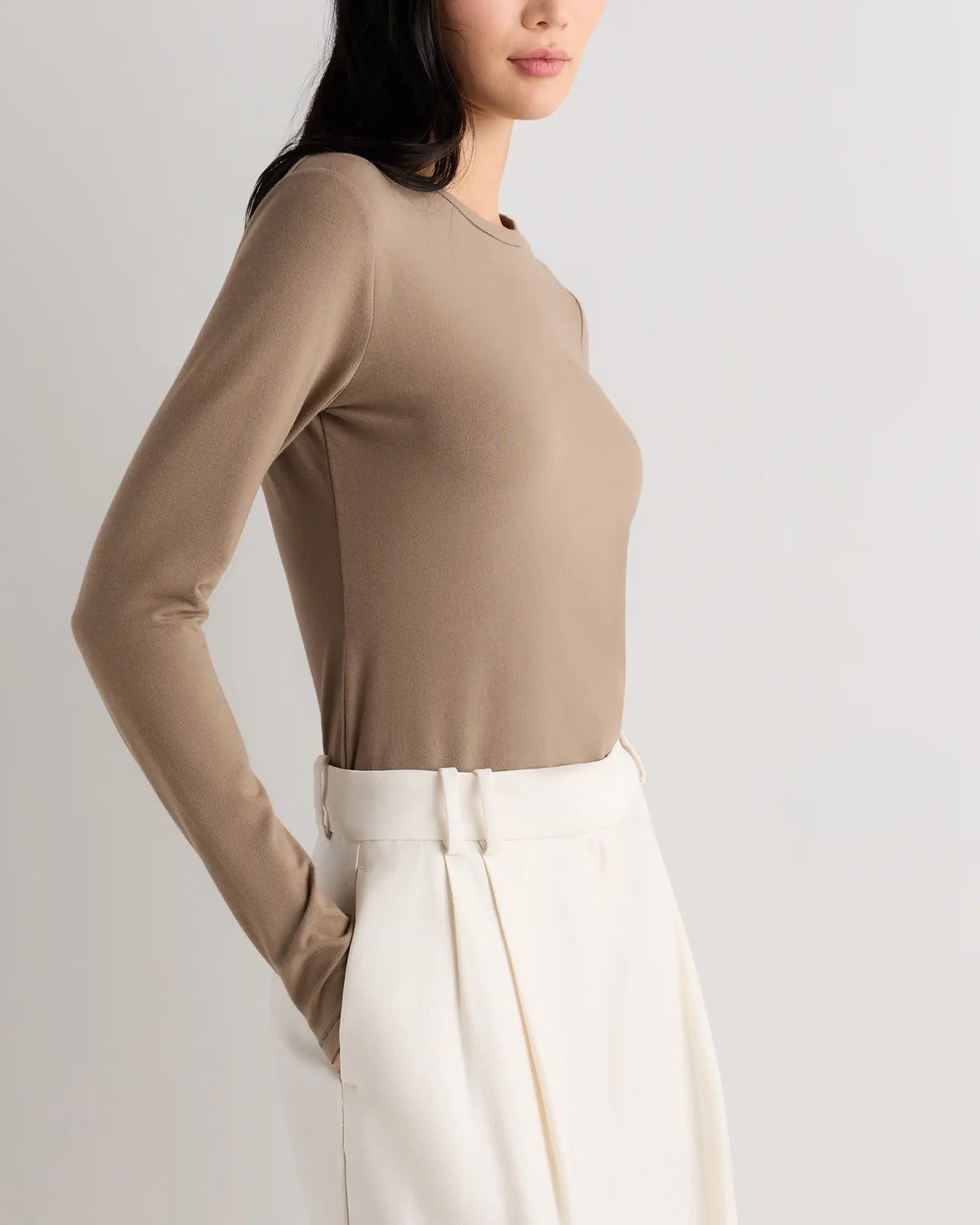 Stretch Cotton Jersey Cropped Fitted Long Sleeve T-Shirt - US 1325