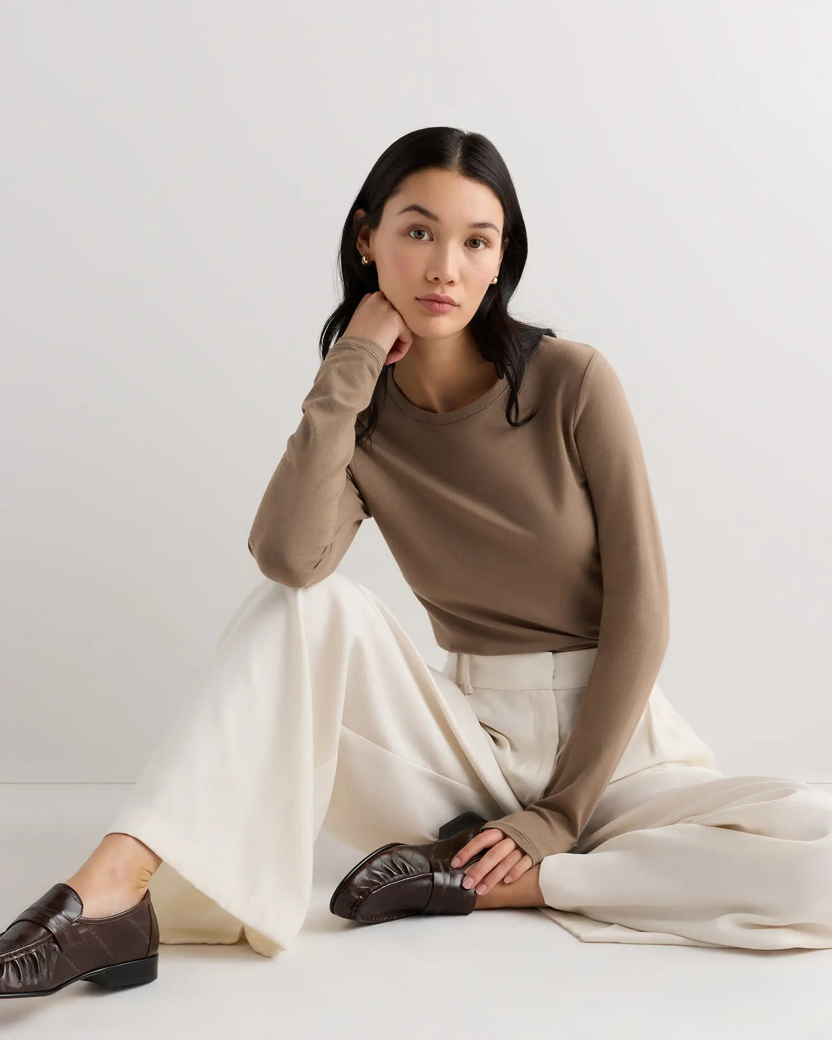 Stretch Cotton Jersey Cropped Fitted Long Sleeve T-Shirt - US 1325