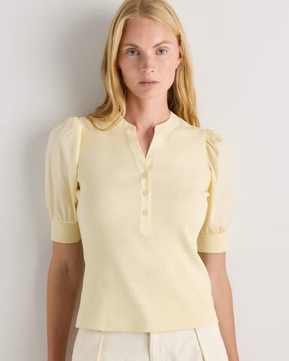 Cotton Mixed Media Puff Sleeve Top - US 4545
