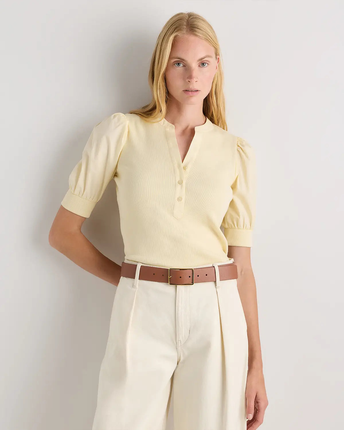 Cotton Mixed Media Puff Sleeve Top - US 4545