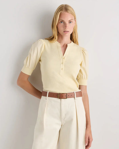 Cotton Mixed Media Puff Sleeve Top - US 4545