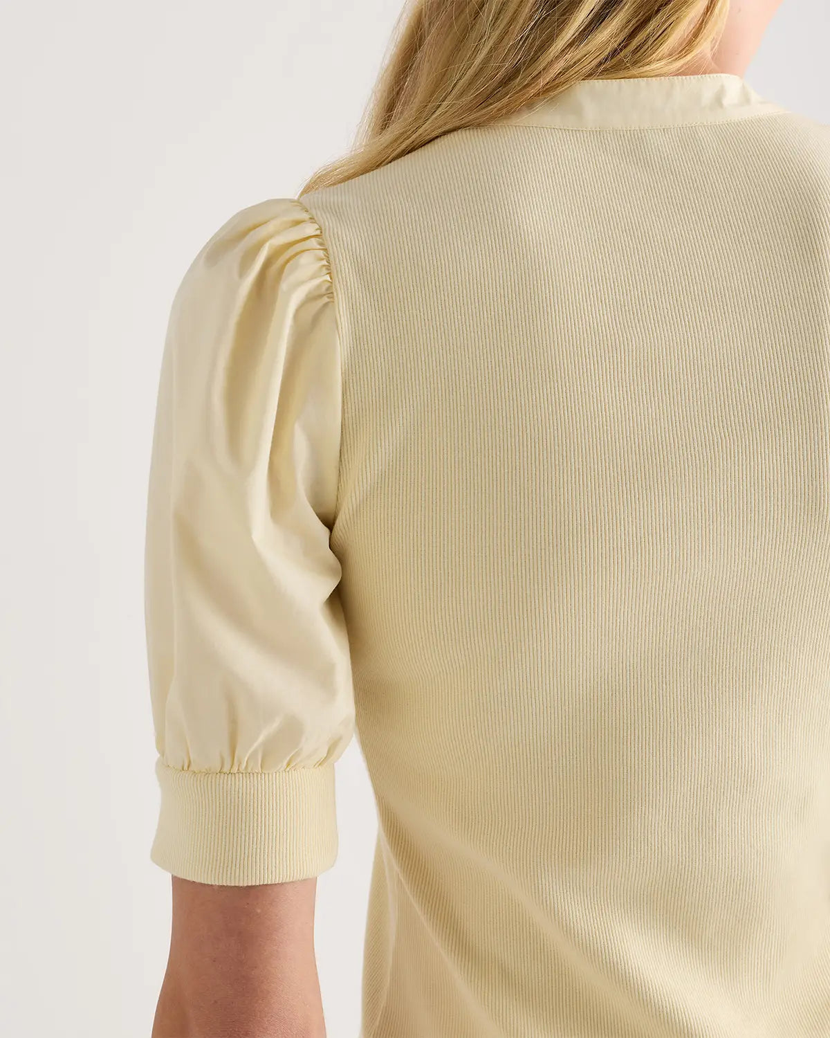 Cotton Mixed Media Puff Sleeve Top - US 4545