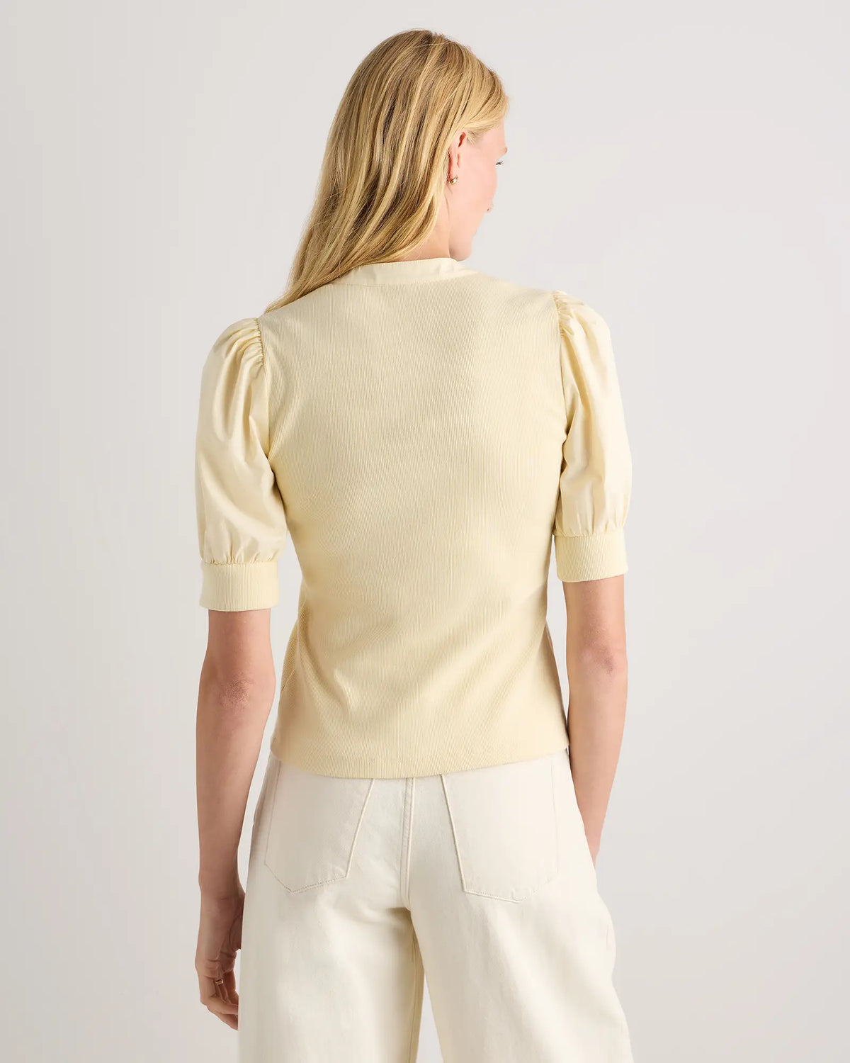 Cotton Mixed Media Puff Sleeve Top - US 4545