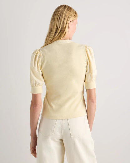 Cotton Mixed Media Puff Sleeve Top - US 4545