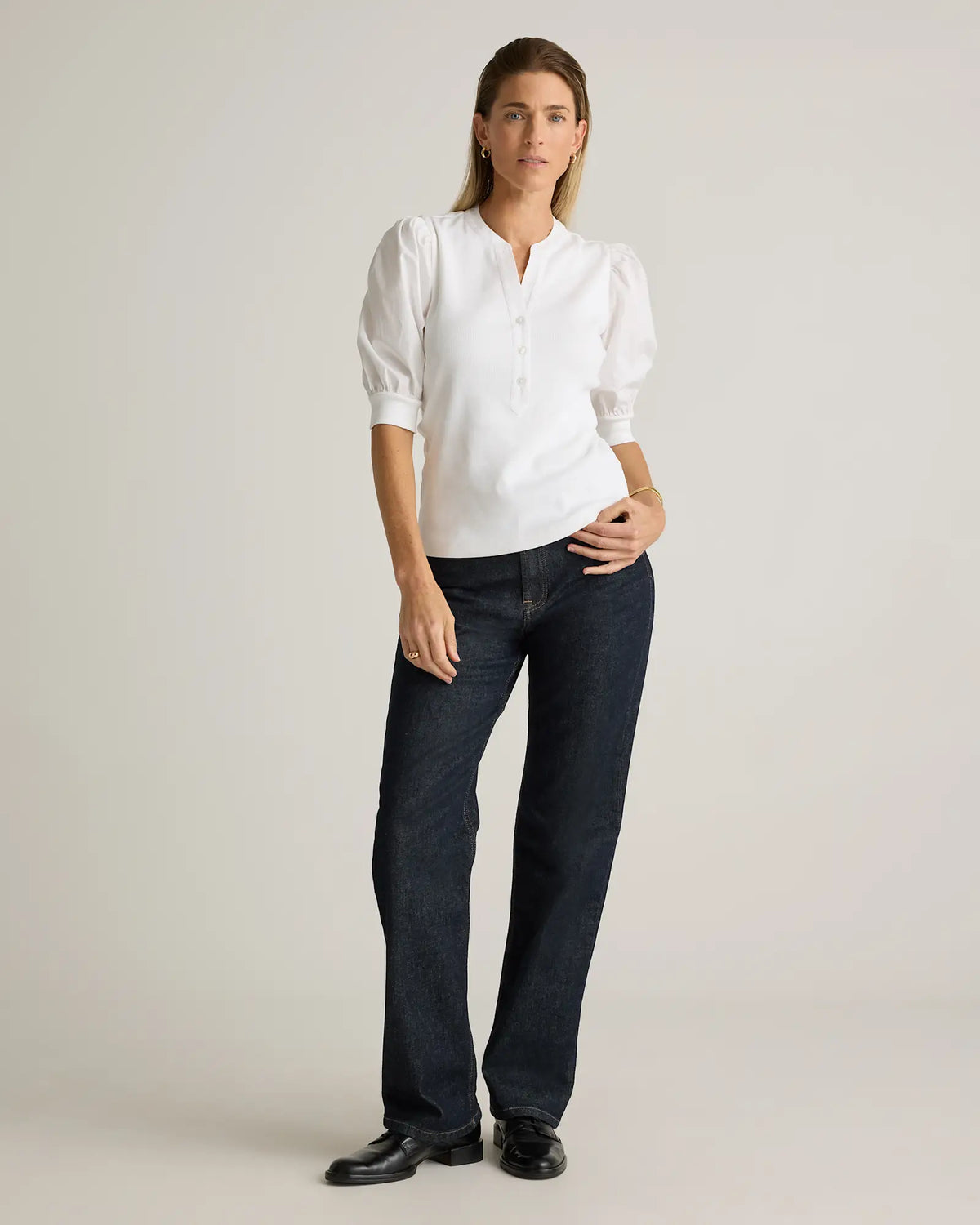 Cotton Mixed Media Puff Sleeve Top - US 4409
