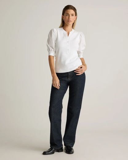 Cotton Mixed Media Puff Sleeve Top - US 4409