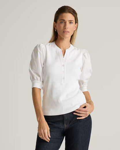Cotton Mixed Media Puff Sleeve Top - US 4409