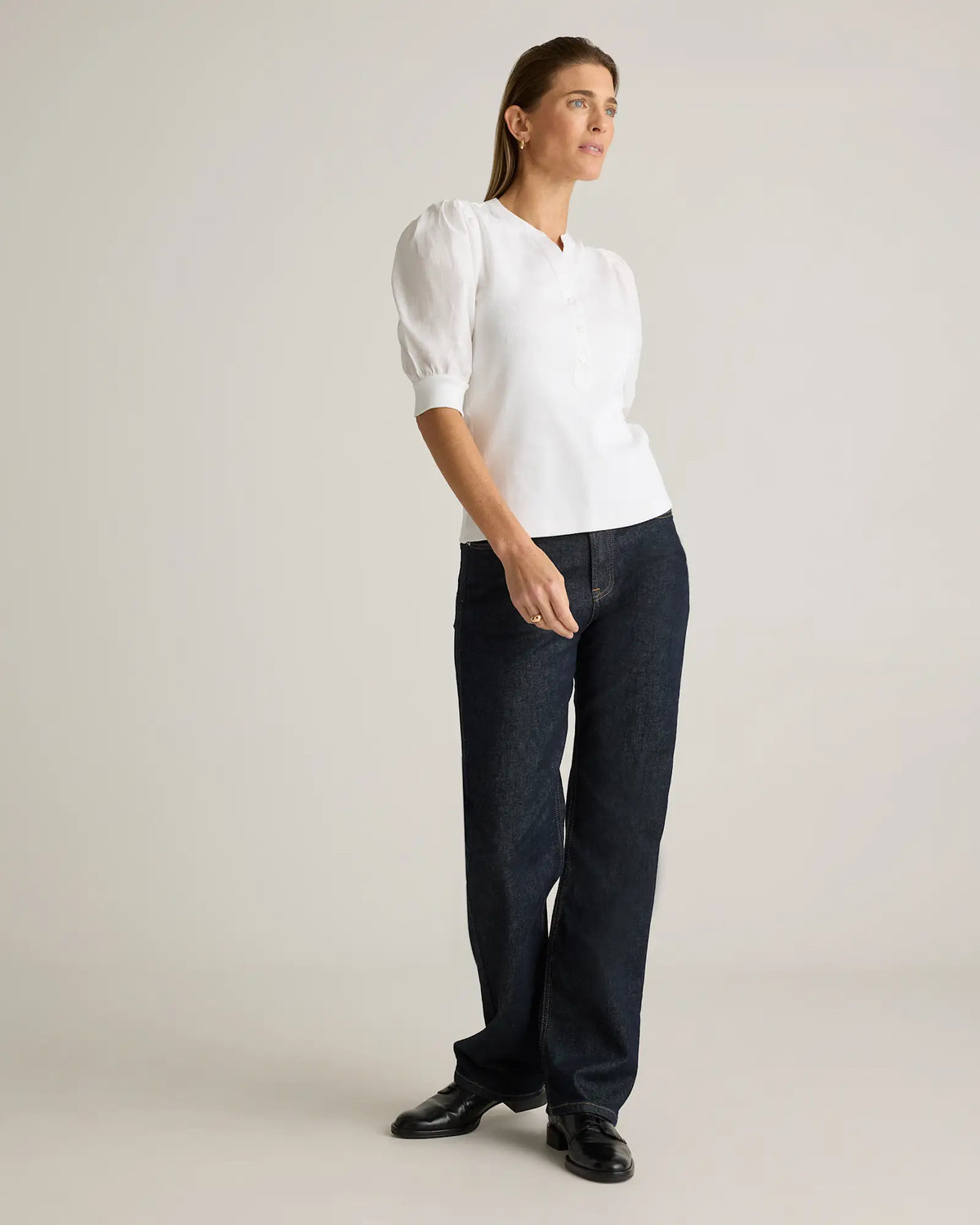Cotton Mixed Media Puff Sleeve Top - US 4409