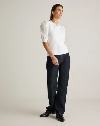 Cotton Mixed Media Puff Sleeve Top - US 4409