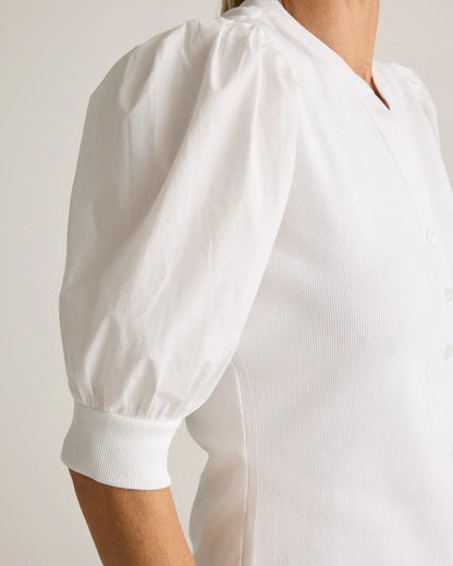 Cotton Mixed Media Puff Sleeve Top - US 4409