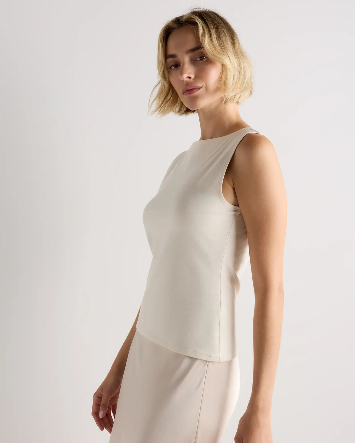 Stretch Cotton Jersey Boat Neck Tank - US 6944