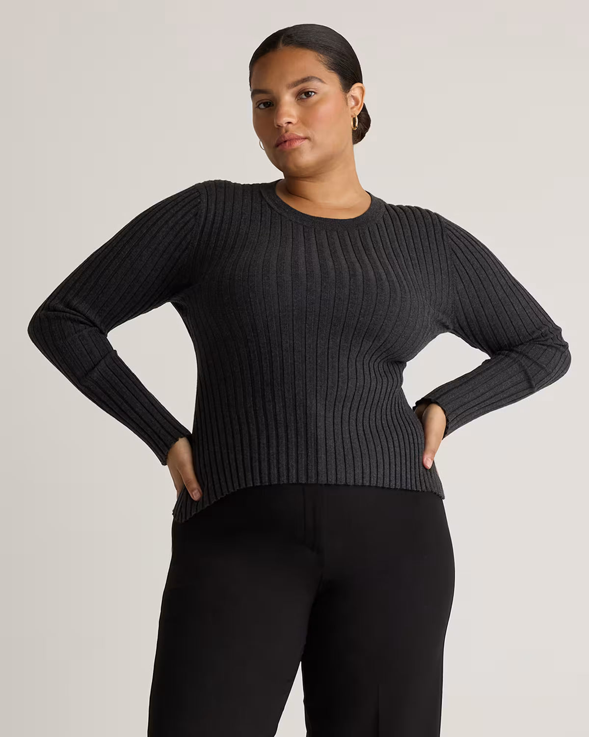 Cotton Cashmere Ribbed Long Sleeve Sweater - US 6536