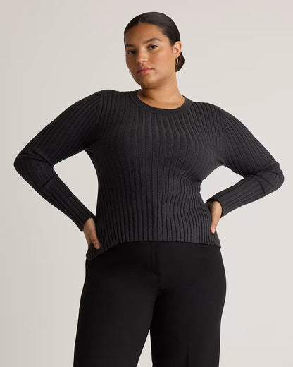 Cotton Cashmere Ribbed Long Sleeve Sweater - US 6536