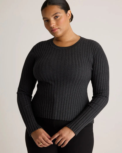 Cotton Cashmere Ribbed Long Sleeve Sweater - US 6536