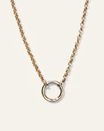 14K Gold Rolo Chain Charm Ring Necklace - US 2563
