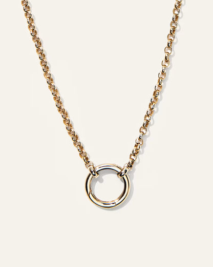 14K Gold Rolo Chain Charm Ring Necklace - US 2563