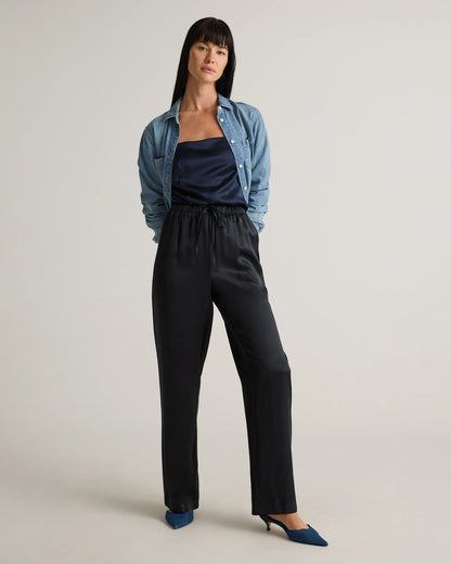 100% Washable Silk Drawstring Wide Leg Pants - US 1338