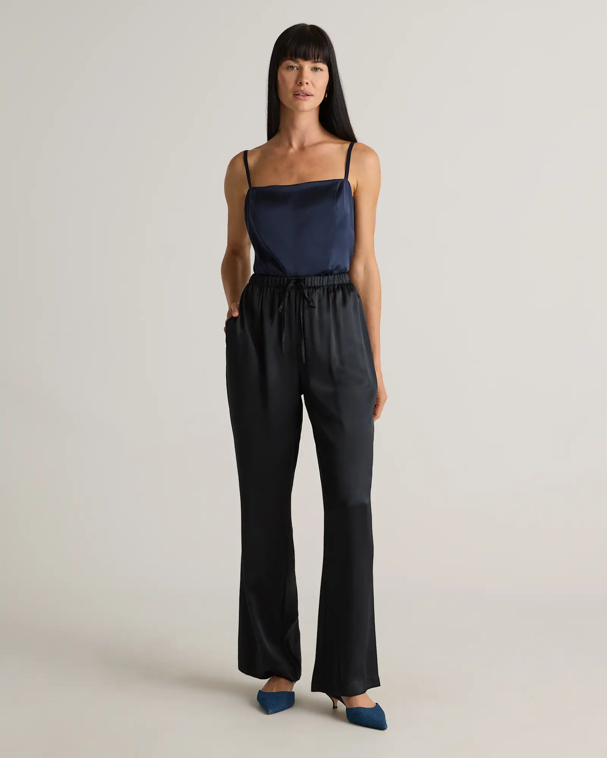 100% Washable Silk Drawstring Wide Leg Pants - US 1338