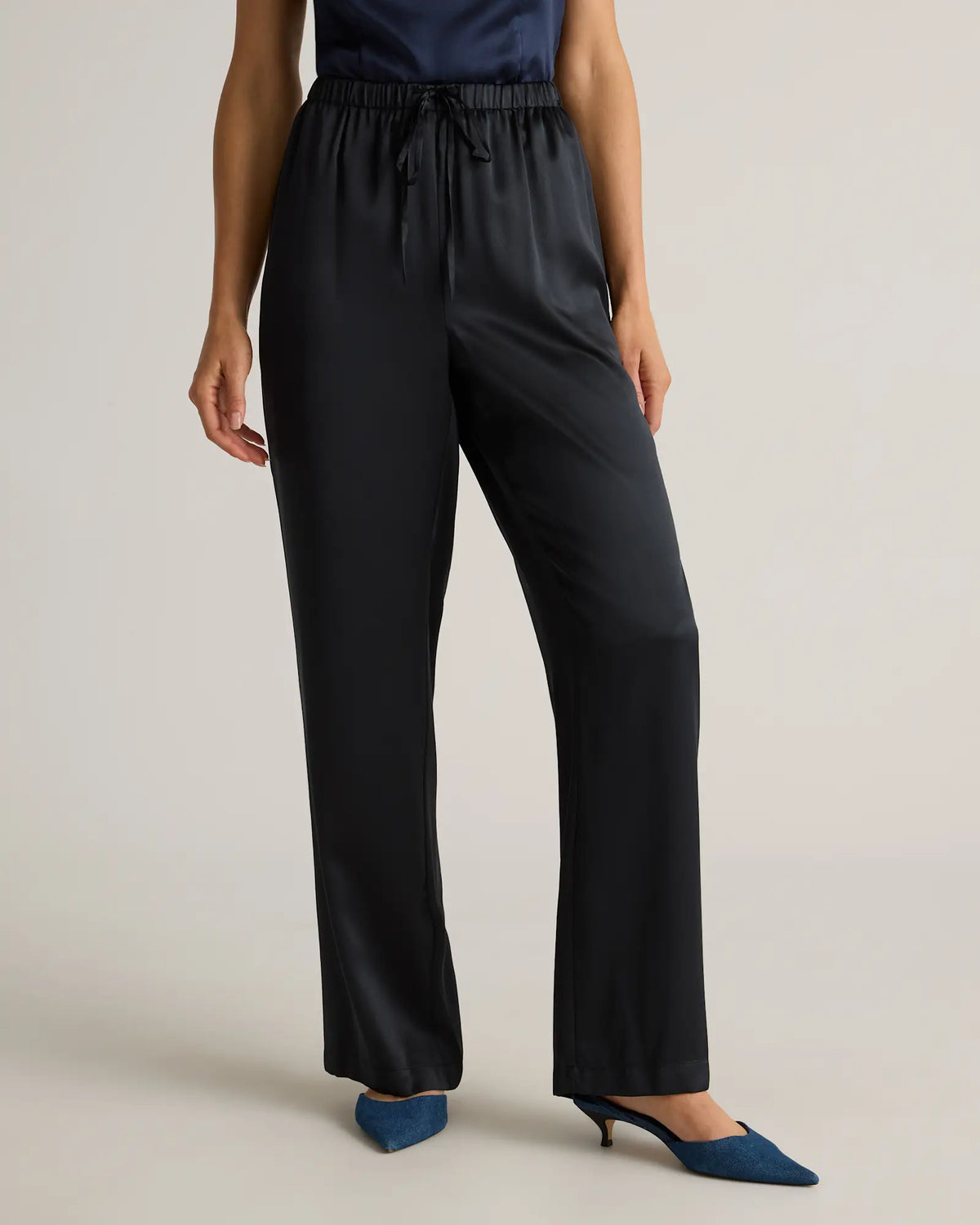 100% Washable Silk Drawstring Wide Leg Pants - US 1338