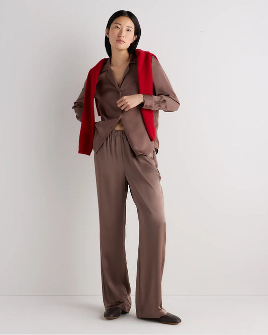 100% Washable Silk Drawstring Wide Leg Pants - US 7645