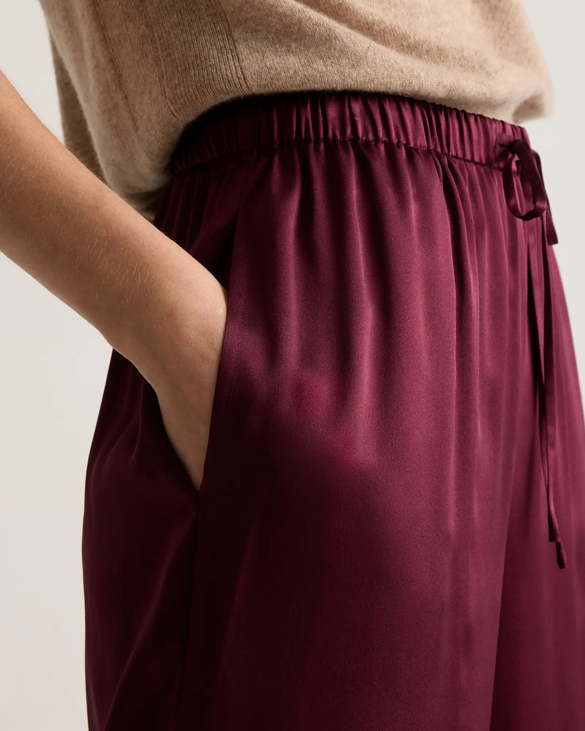 100% Washable Silk Drawstring Wide Leg Pants - US 5348