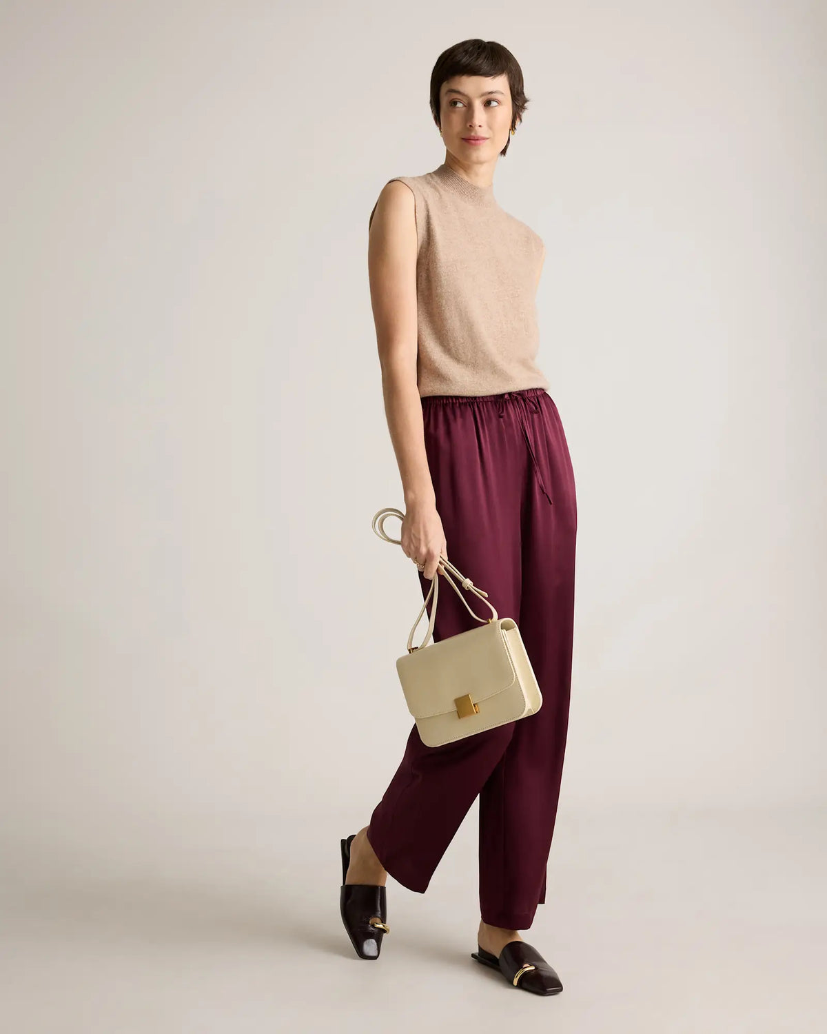 100% Washable Silk Drawstring Wide Leg Pants - US 5348