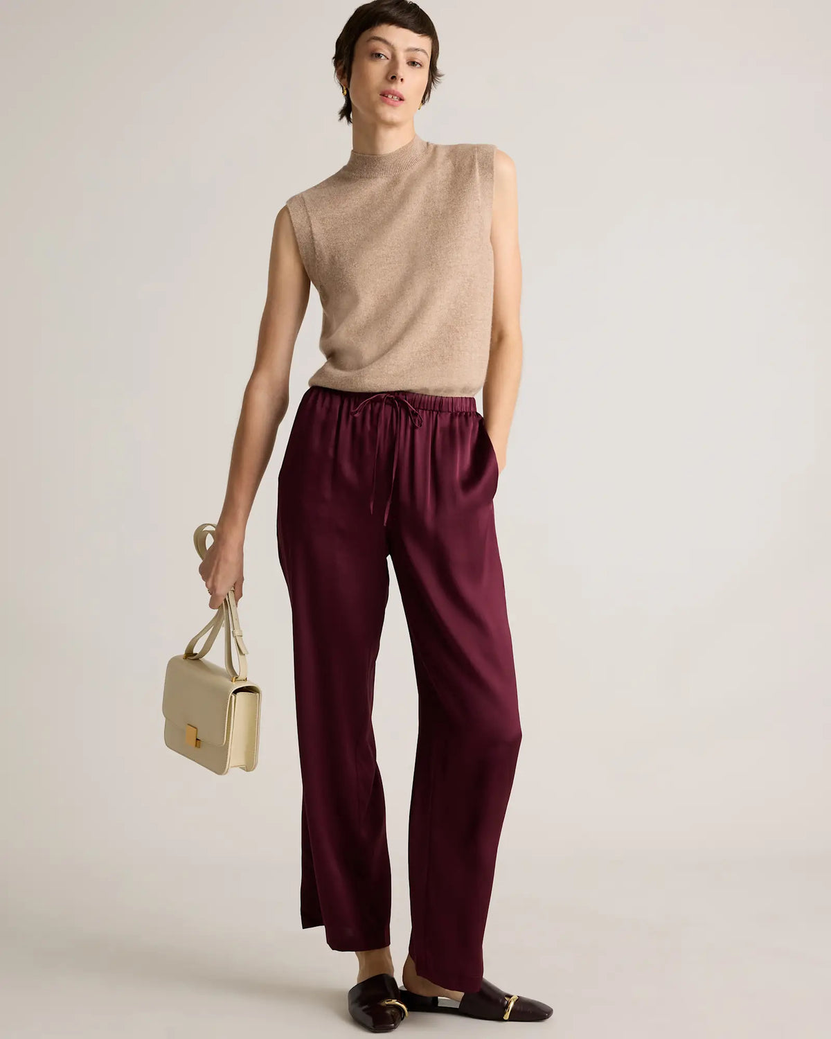 100% Washable Silk Drawstring Wide Leg Pants - US 5348