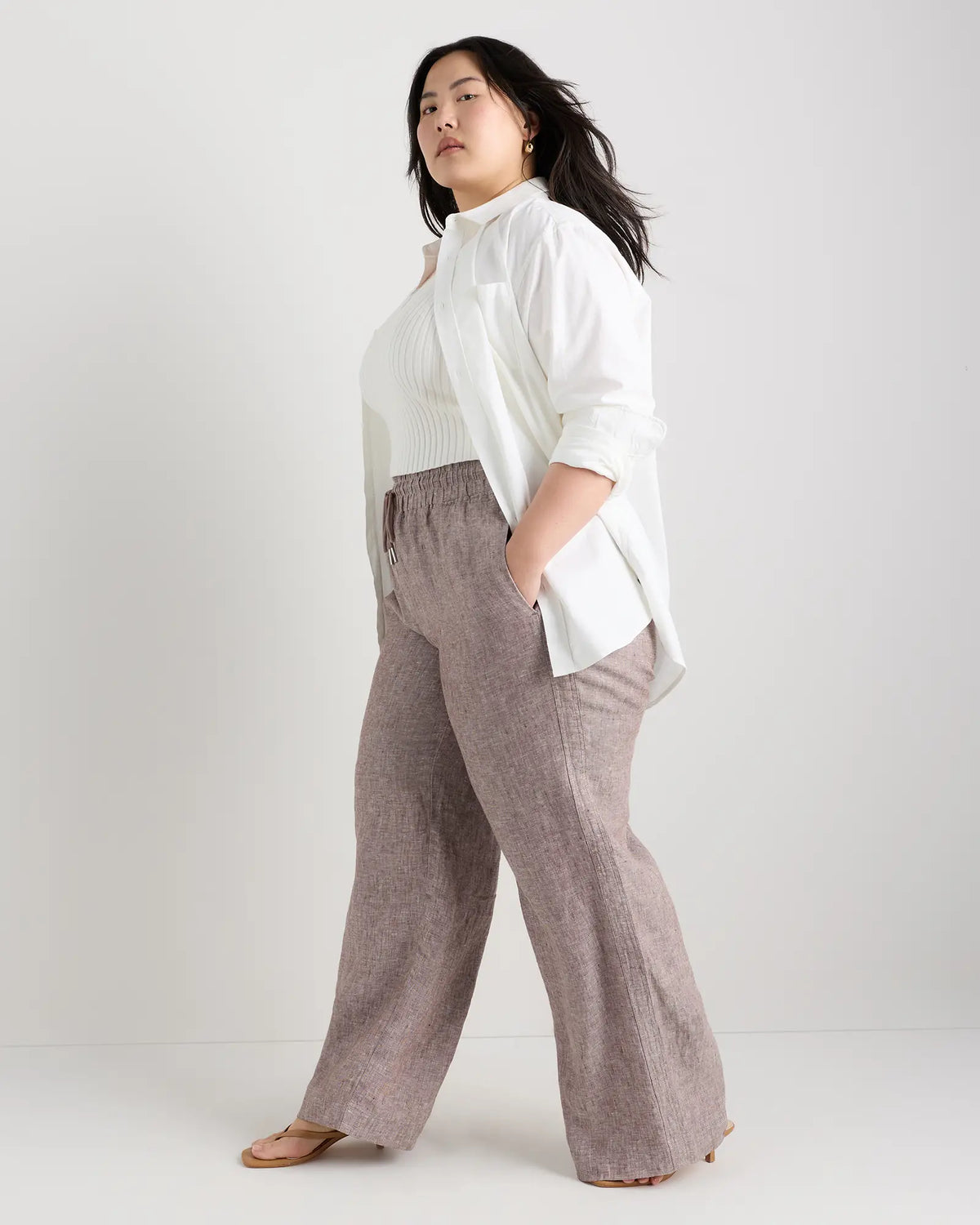 100% European Linen Wide Leg Pants - US 8003