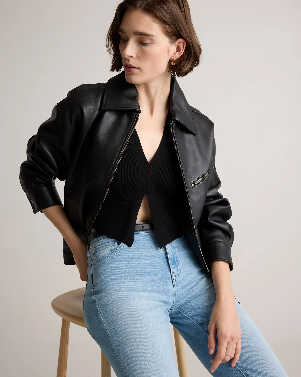 100% Leather Oversized Bomber Jacket - US 0756