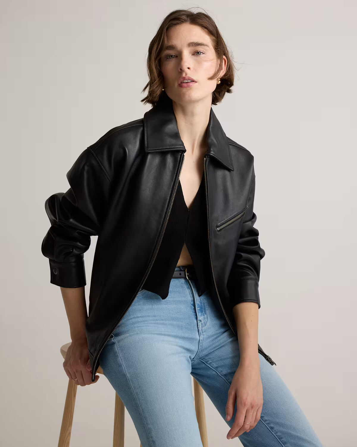 100% Leather Oversized Bomber Jacket - US 0756