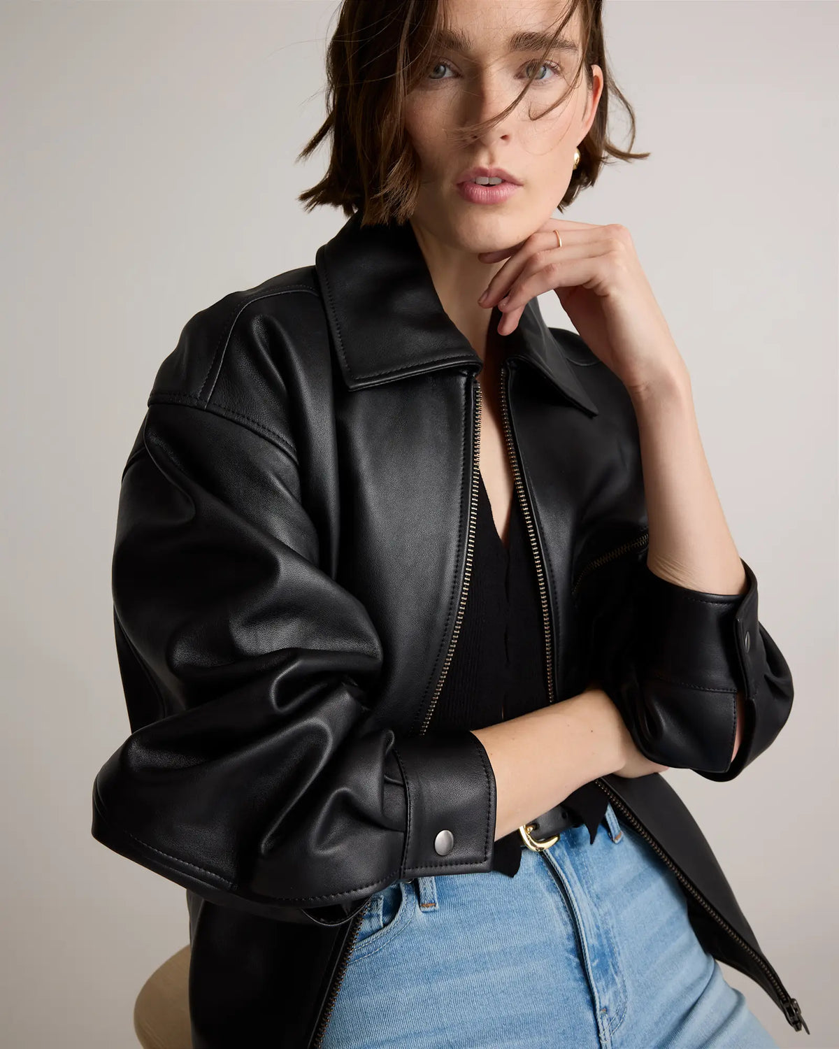 100% Leather Oversized Bomber Jacket - US 0756