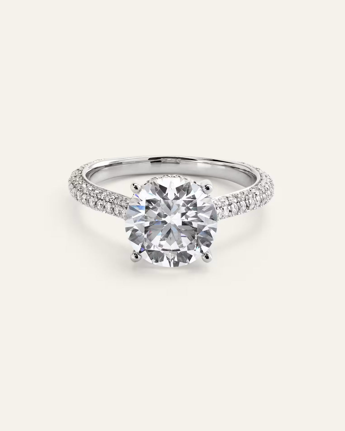 Lab Grown Diamond Round Pave Cathedral Engagement Ring - 3ct - US 0055