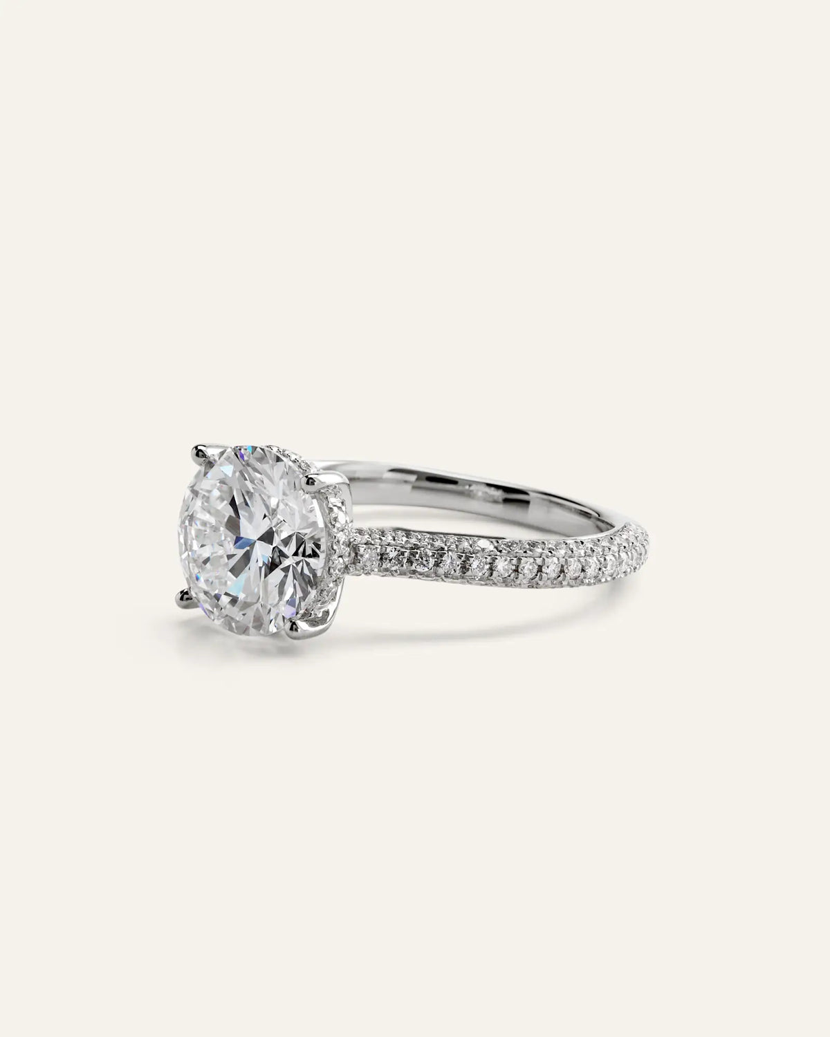 Lab Grown Diamond Round Pave Cathedral Engagement Ring - 3ct - US 0055
