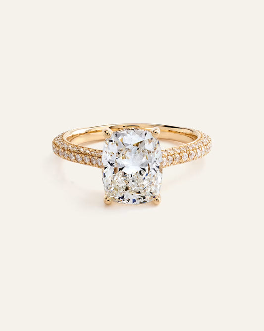 Lab Grown Diamond Elongated Cushion Pave Cathedral Engagement Ring - 3ct - US 4473