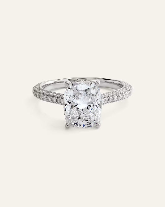 Lab Grown Diamond Elongated Cushion Pave Cathedral Engagement Ring - 3ct - US 4292