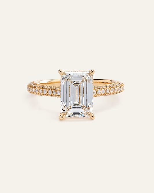 Lab Grown Diamond Emerald Pave Cathedral Engagement Ring - 3ct - US 0583